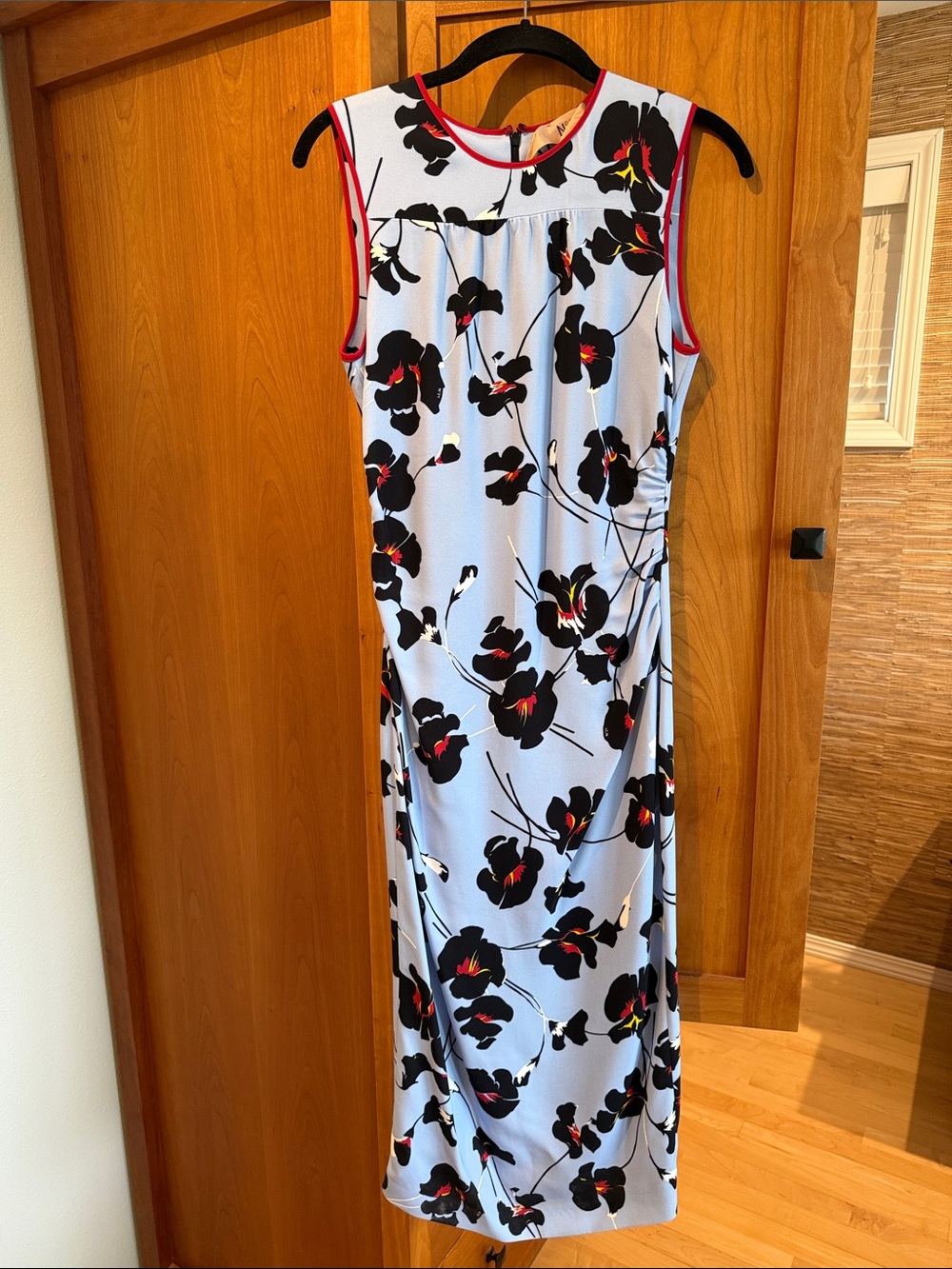 No. 21 Sleeveless Blue Floral Midi Dress with Red Trim - Women